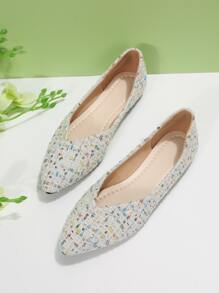 Fashion Ballet Shoes For Women, Colorblock Point Toe Fabric Flats - Multicolor - View 5