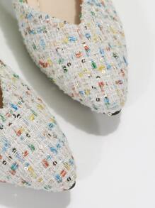 Fashion Ballet Shoes For Women, Colorblock Point Toe Fabric Flats - Multicolor - View 7