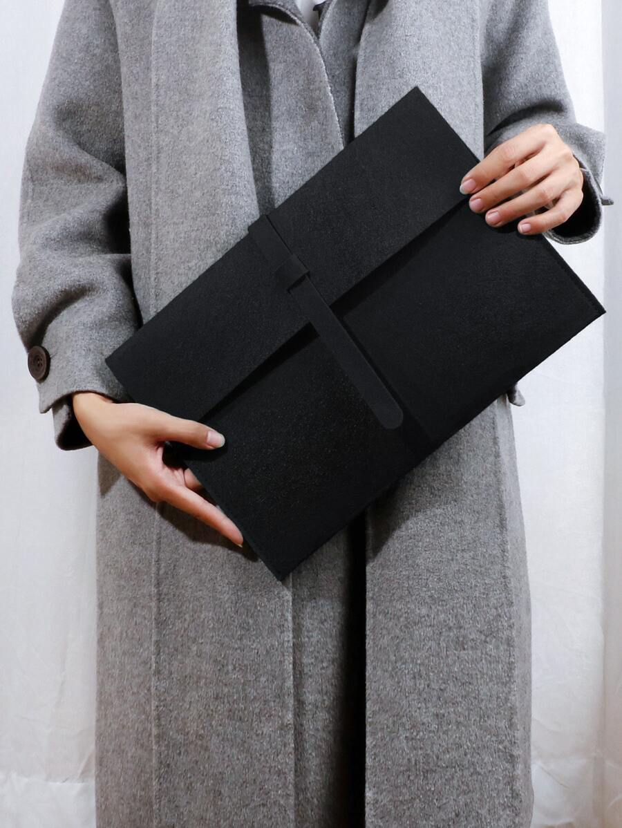 極簡風格翻蓋方包 - 黑色 - 查看 1