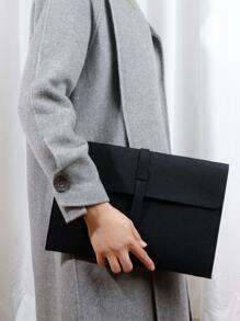 極簡風格翻蓋方包 - 黑色 - 查看 5