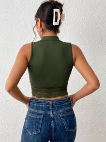 SHEIN Frenchy 蕾絲拼接小高領短款背心 - 軍綠色 - 查看 2
