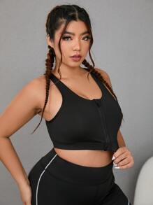 Gameset SHEIN Sport Plus Zip Up Racer Back Sports Bra - Black - View 3