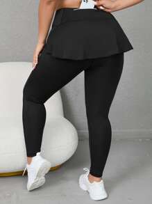 Leggings deportivos unicolor fruncido trasero bolsillo de celular - Negro - Ver 2