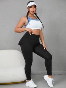 Leggings deportivos unicolor fruncido trasero bolsillo de celular - Negro - Ver 3