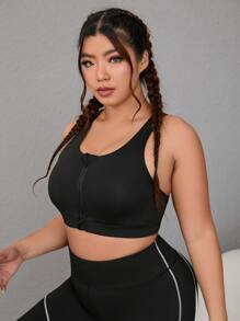 Gameset SHEIN Sport Plus Zip Up Racer Back Sports Bra - Black - View 5