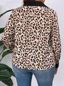 SHEIN LUNE Plus Leopard Print Contrast Collar Shirt - Multicolor - View 2