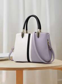 Colour Block Square Bag - Mauve Purple - View 1