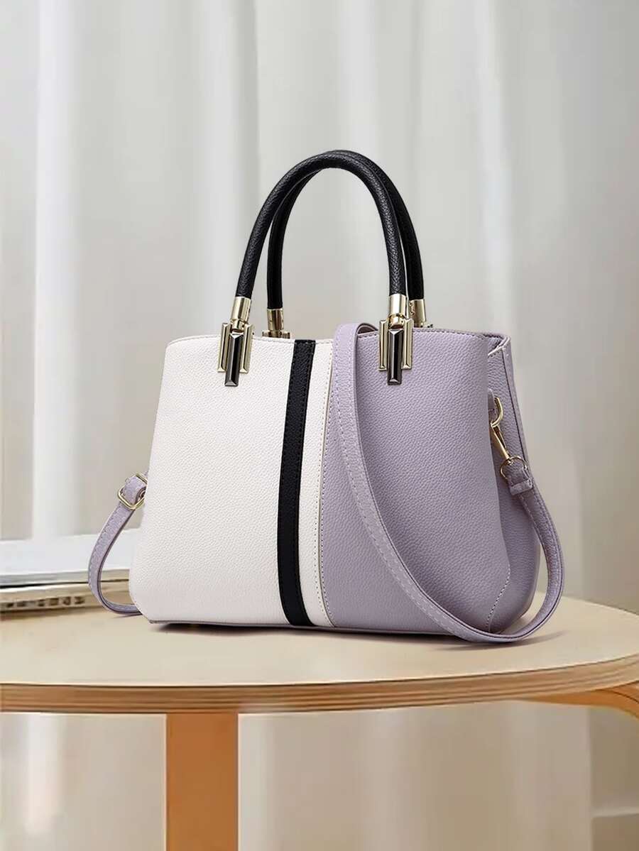 Colour Block Square Bag - Mauve Purple - View 1
