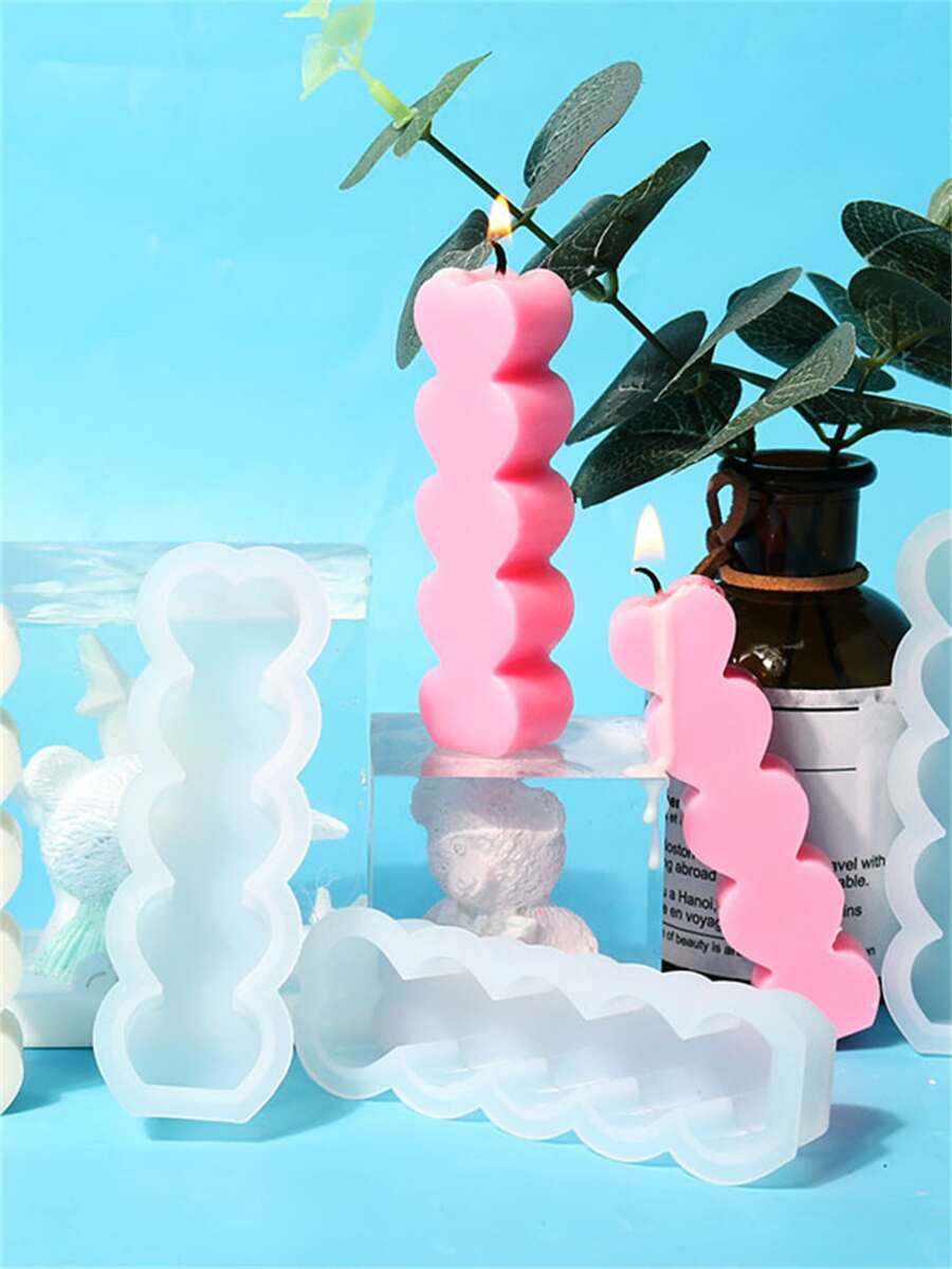 1pc Heart Candle Design DIY Silicone Mold - White - View 1