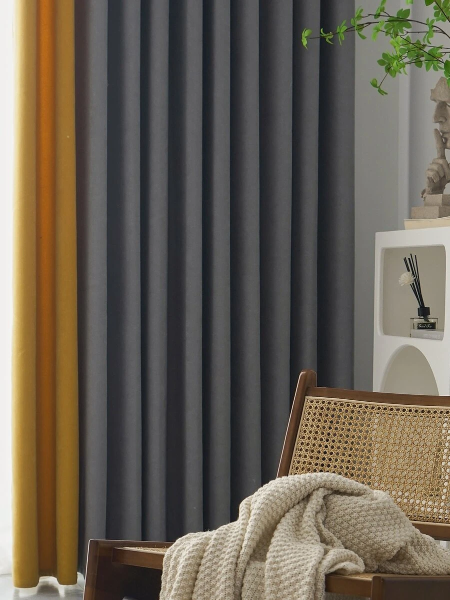 Two Tone Single Panel Blackout Curtain - Multicolor - View 1