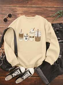 SHEIN EZwear 卡通圖案加絨內裏運動衫