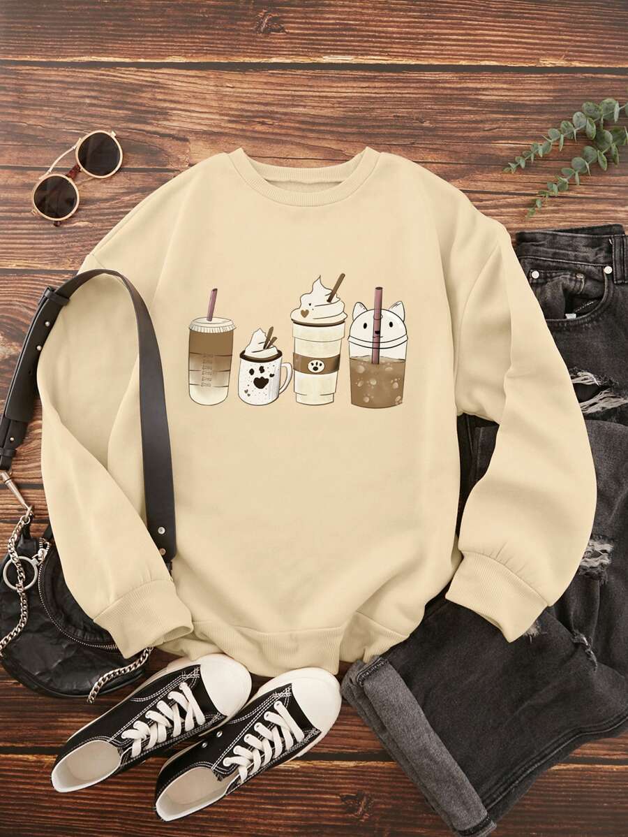 SHEIN EZwear 卡通圖案加絨內裏運動衫