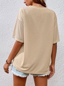 SHEIN Essnce Horse And Slogan Graphic Drop Shoulder Tee - Khaki - View 2
