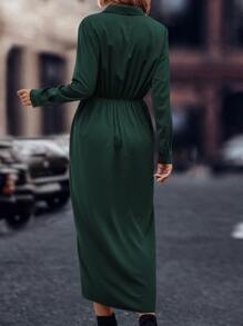 SHEIN Privé Đầm Trọn gói màu trơn Thanh lịch - Màu xanh lá cây đậm - Xem 2