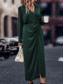 SHEIN Privé Đầm Trọn gói màu trơn Thanh lịch - Màu xanh lá cây đậm - Xem 3