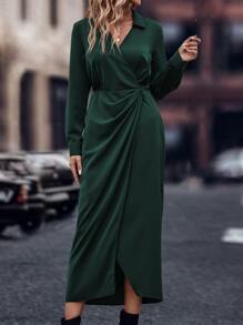 SHEIN Privé Đầm Trọn gói màu trơn Thanh lịch - Màu xanh lá cây đậm - Xem 4