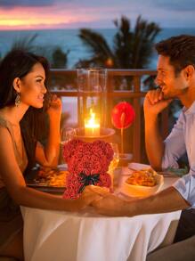 1pc Artificial Rose Bear Gift For Women Flower Bear Rose Teddy Bear Cute Romantic Birthday Gifts Mother's Day Gift (no Gift Box) - Red - View 3