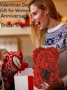 1pc Artificial Rose Bear Gift For Women Flower Bear Rose Teddy Bear Cute Romantic Birthday Gifts Mother's Day Gift (no Gift Box) - Red - View 6