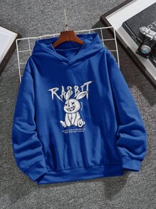 SHEIN Tween Boy Rabbit And Slogan Graphic Sweatshirt - Royal Blue - View 1
