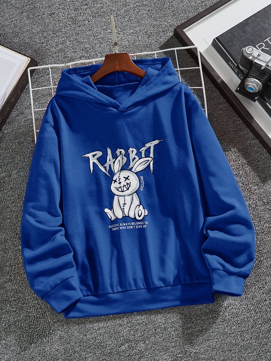 SHEIN Tween Boy Rabbit And Slogan Graphic Sweatshirt - Royal Blue - View 1