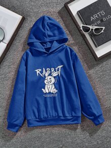 SHEIN Tween Boy Rabbit And Slogan Graphic Sweatshirt - Royal Blue - View 5