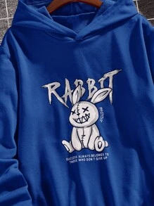 SHEIN Tween Boy Rabbit And Slogan Graphic Sweatshirt - Royal Blue - View 6