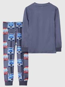 2入組十幾歲男孩卡車印花保暖睡衣套裝,休閒服裝 - 彩色 - 查看 2