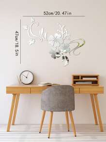 1 bộ Hình dán tường mặt gương hoa - Bạc - Xem 2