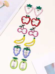 6对装青少年水果造型按扣发夹 - 彩色 - 查看 2