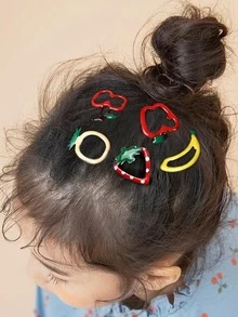 6对装青少年水果造型按扣发夹 - 彩色 - 查看 5