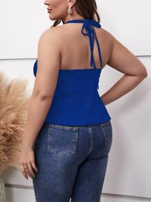 SHEIN Holidaya 大碼後背繫帶手帕下擺掛脖上衣 - 寶藍色 - 查看 2