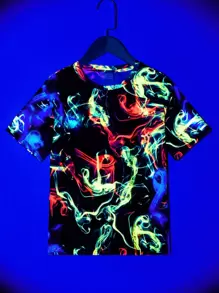 SHEIN Boys Reflective Graphic Print Tee - Black - View 1