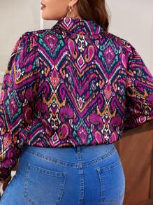 SHEIN Frenchy Plus Paisley Print Lantern Sleeve Shirt - Multicolor - View 2