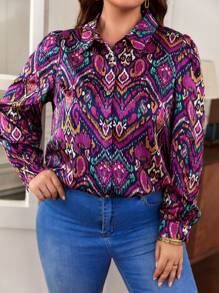 SHEIN Frenchy Plus Paisley Print Lantern Sleeve Shirt - Multicolor - View 5