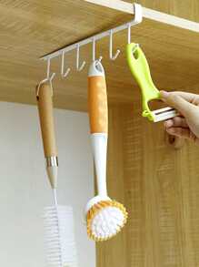 1pc 6 Hooks Iron Cabinet Hanging Hook,Daily White Multifunctional Under Shelf Mug Holder For Kitchen,Bedroom - White - View 5