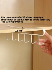 1pc 6 Hooks Iron Cabinet Hanging Hook,Daily White Multifunctional Under Shelf Mug Holder For Kitchen,Bedroom - White - View 4