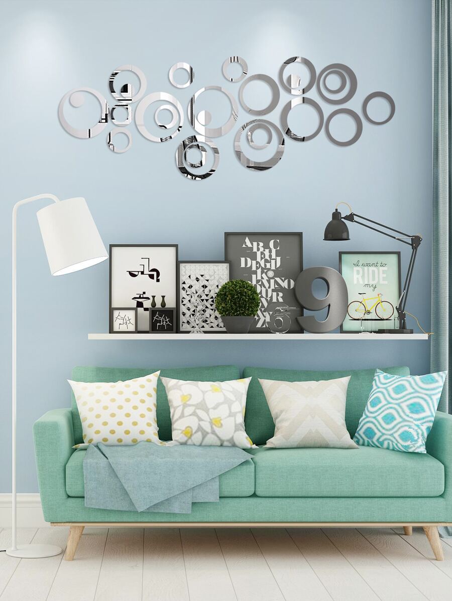 1set Circle Mirror Surface Wall Sticker - Silver - View 1