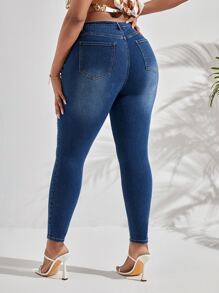 Jeans ajustados desgarro - Azul lavado oscuro - Ver 2