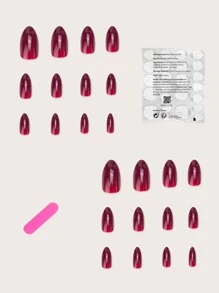 prettysecrets 24pcs Medium Long Almond Press On Nails, Hot Romantic Red Nails On Press Fake Nails, DIY Nails Supplies, Suitable For Girls/Women Holidays Birthdays Gifts - Red - View 2