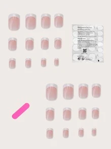 prettysecrets 提升你風格帶24入組果凍粉色白色法語水潤光澤假指甲帶牛奶白色邊貼花,按壓美甲,凝膠美甲套裝 - 彩色 - 查看 2