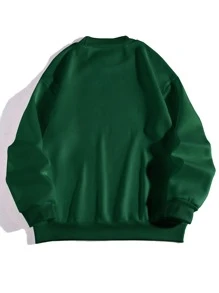 SHEIN EZwear Cactus & Letter Graphic Mock Neck Thermal Pullover - Dark Green - View 2