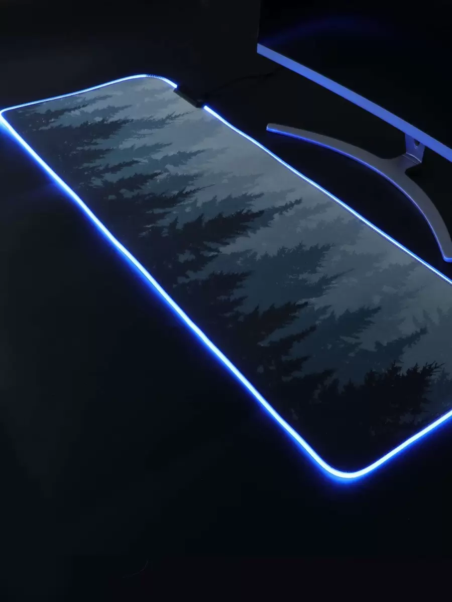 1pc Grey Forest Rgb Illuminated Gaming Mousepad For Computer Office And E-Sports