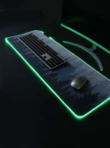 1pc Grey Forest Rgb Illuminated Gaming Mousepad For Computer Office And E-Sports