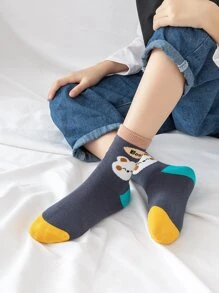 5 双儿童男孩卡通动物恐龙鲸鱼熊字母中筒袜，适合日常穿着和上学季节 - 彩色 - 查看 3