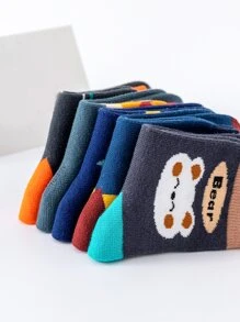 5 双儿童男孩卡通动物恐龙鲸鱼熊字母中筒袜，适合日常穿着和上学季节 - 彩色 - 查看 4