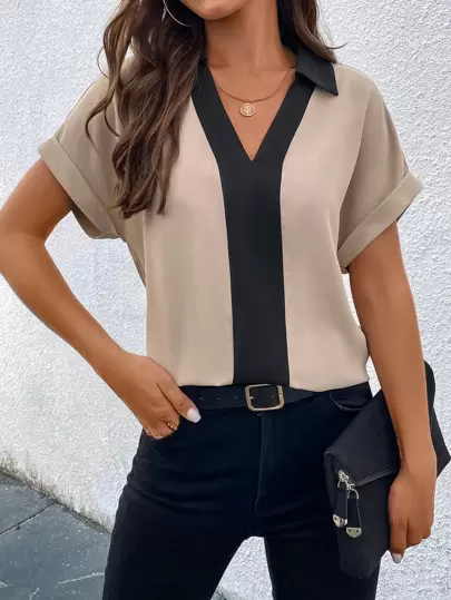 SHEIN Clasi Colourblock Batwing Sleeve Blouse