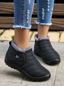 女士時尚運動雪地靴帶襯墊和字母刺繡