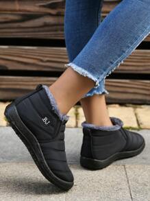 女士時尚運動雪地靴帶襯墊和字母刺繡