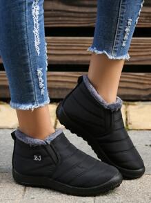 女士時尚運動雪地靴帶襯墊和字母刺繡