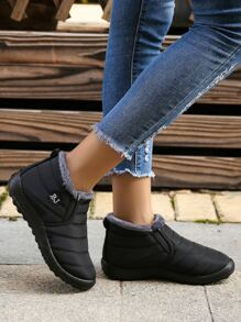 女士時尚運動雪地靴帶襯墊和字母刺繡